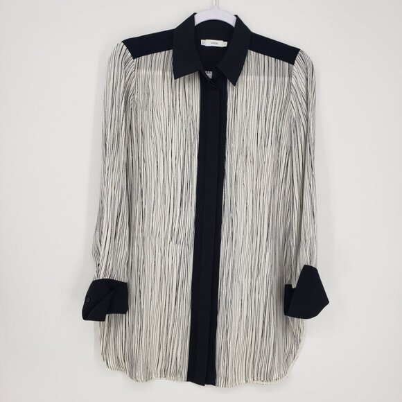 Vince Wavy Striped Silk Button Down Tunic Blouse Top XS Womens Cream Black - Picture 3 of 12